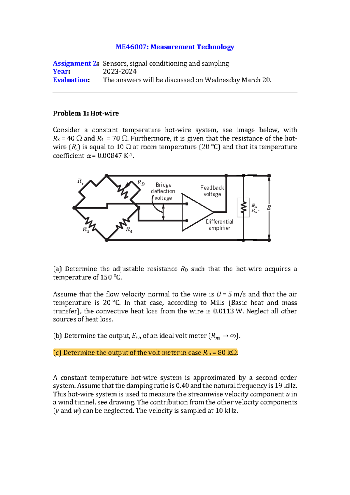 Assignment 2 - sensors 2024 - ME46007: Measurement Technology ...