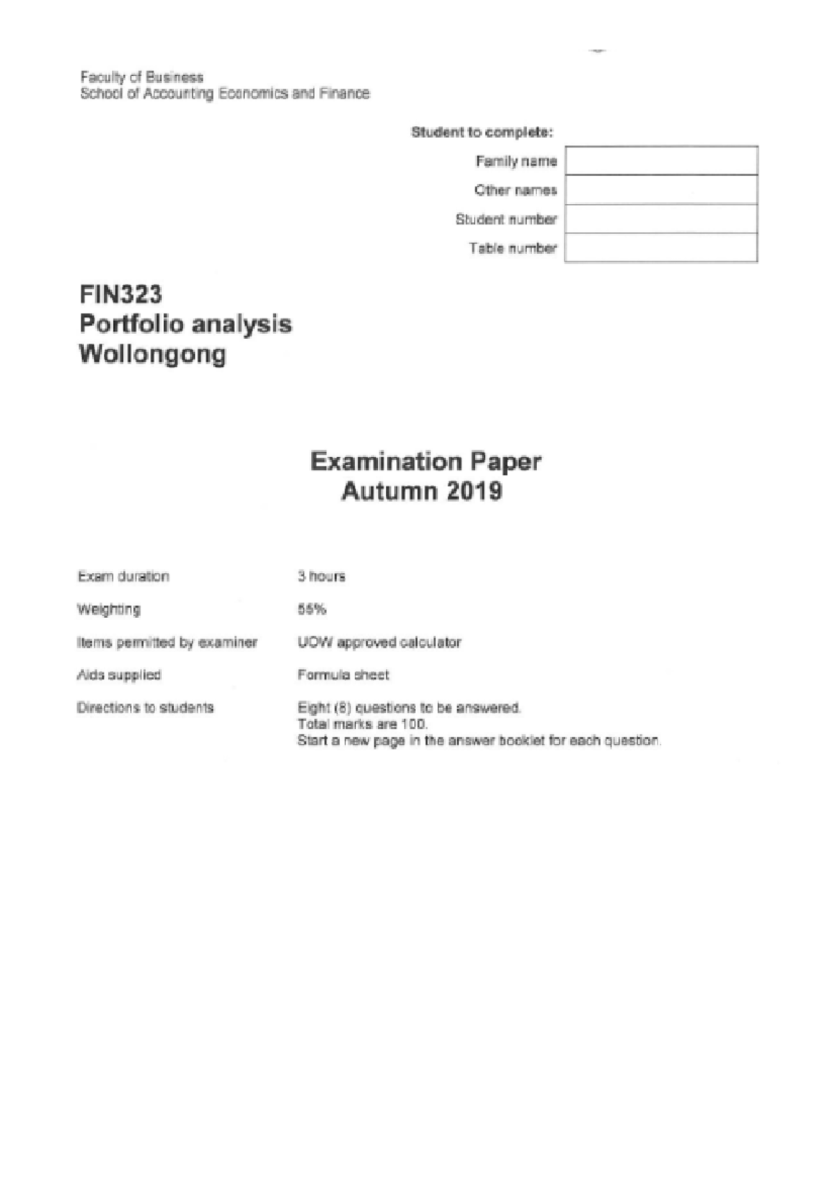 Autumn 2019 Final Exam - FIN 323 - Studocu