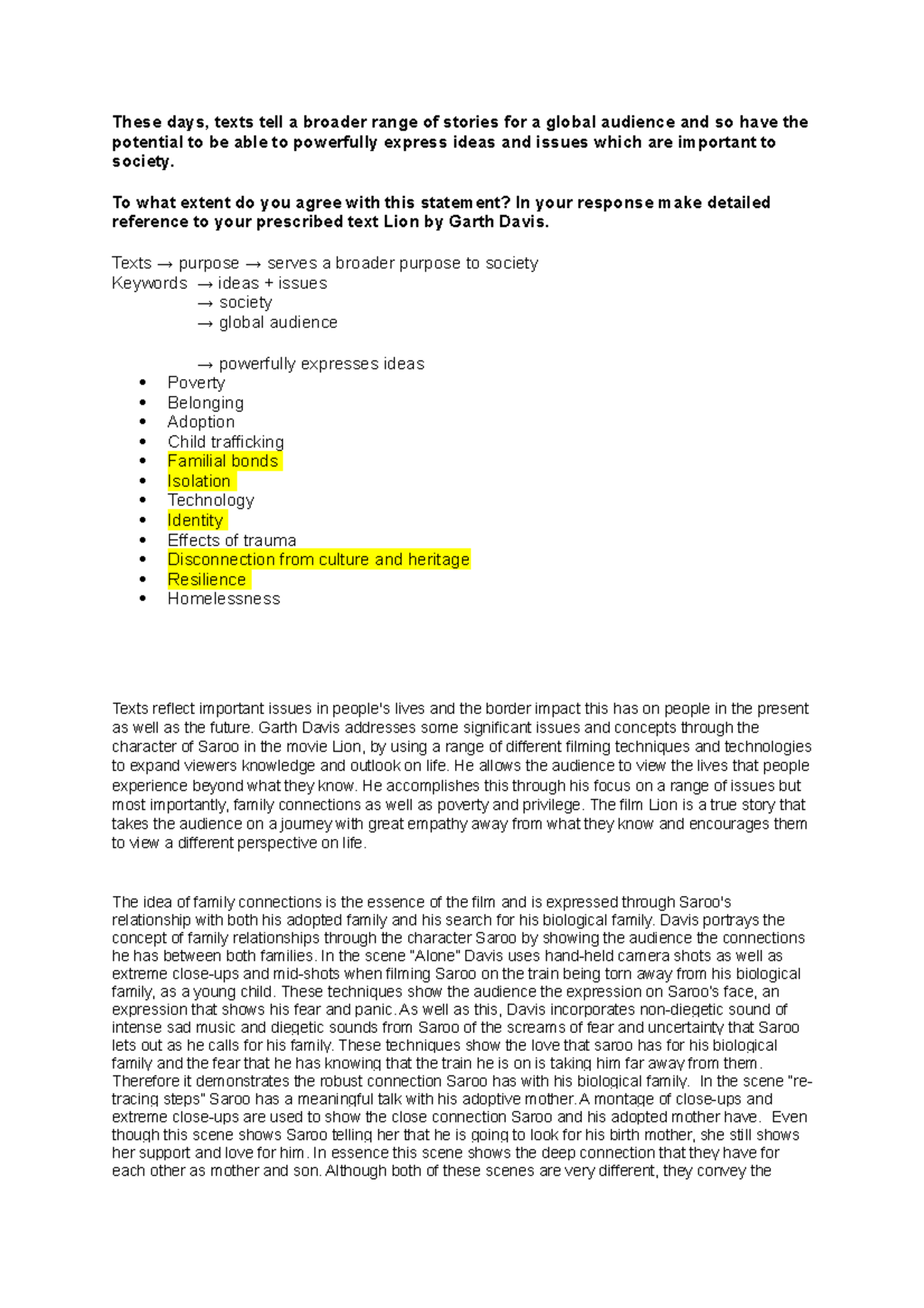 Lion sample essay 2 - These days, texts tell a broader range of stories ...