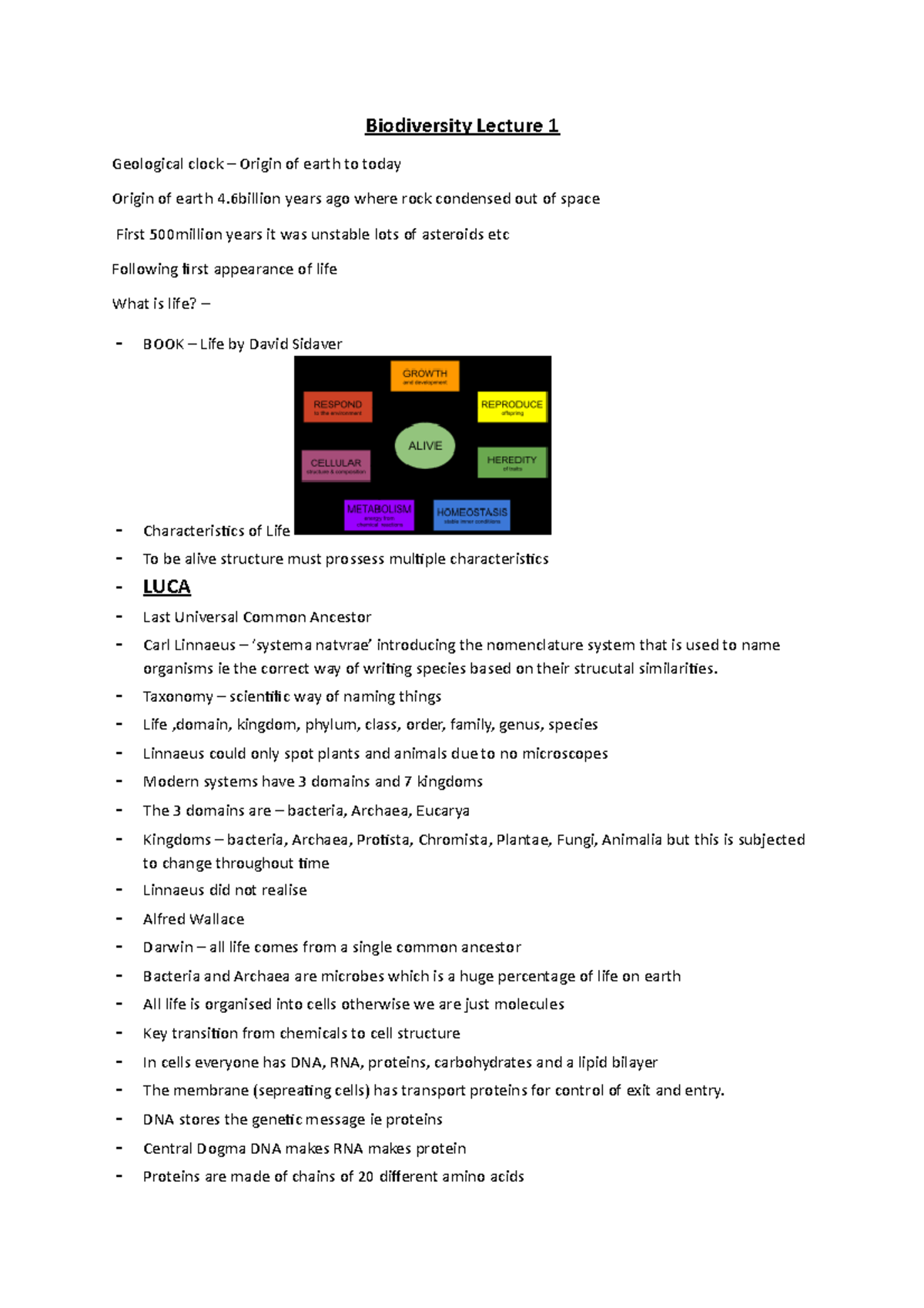 Biodiversity Lecture 1 - information at the start of the course ...