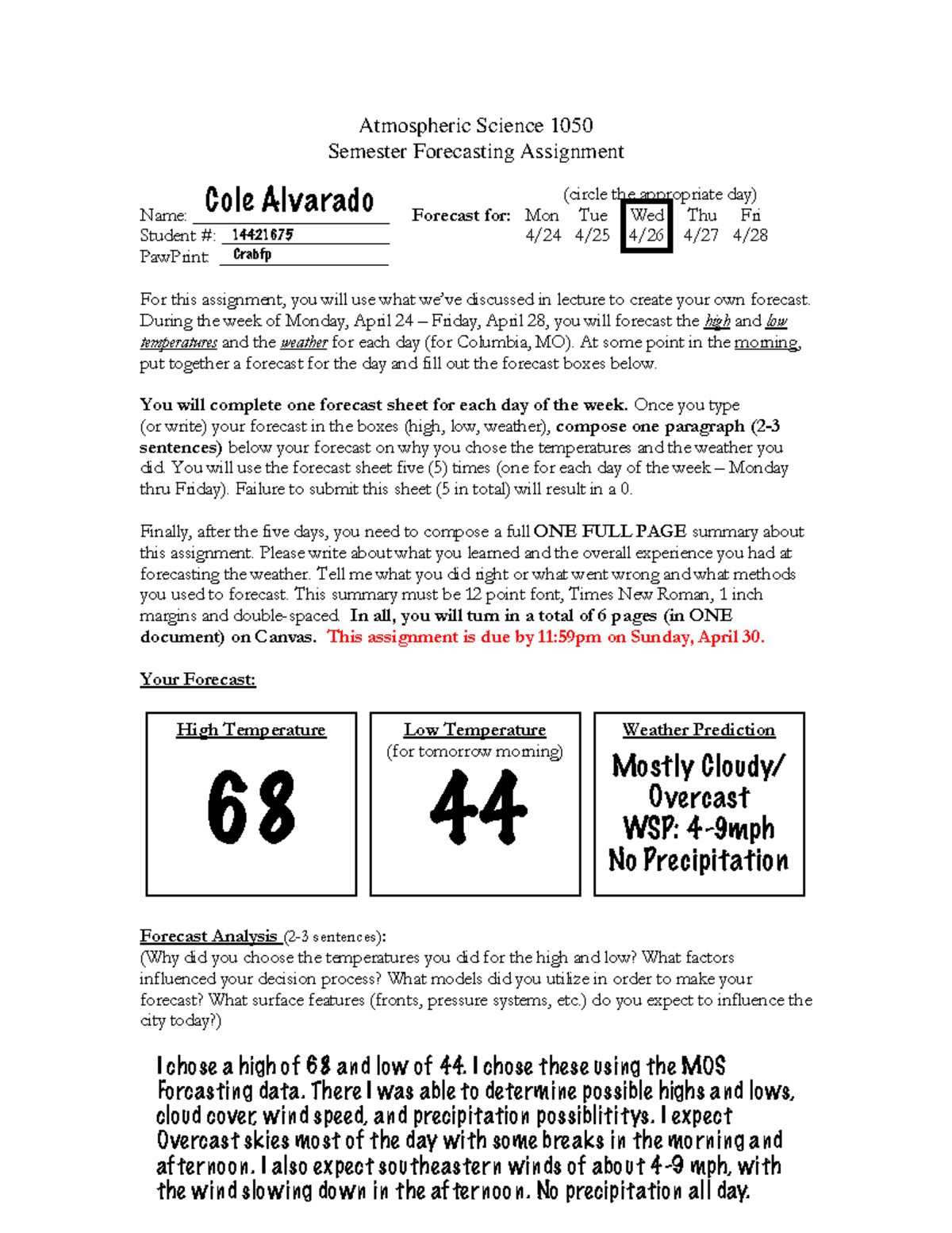 Atmospheric Science 1050 Project - Wednesday Forecast - Atmospheric ...