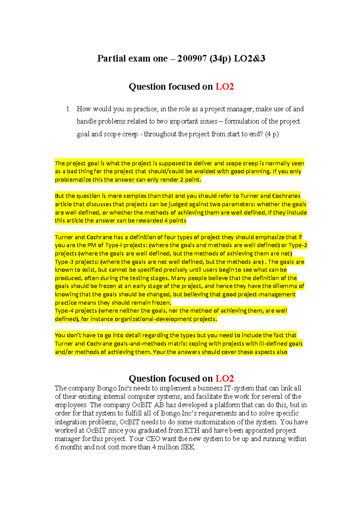 partial exam 1 incl solutions - Partial exam one – 200907 (34p) LO2 ...