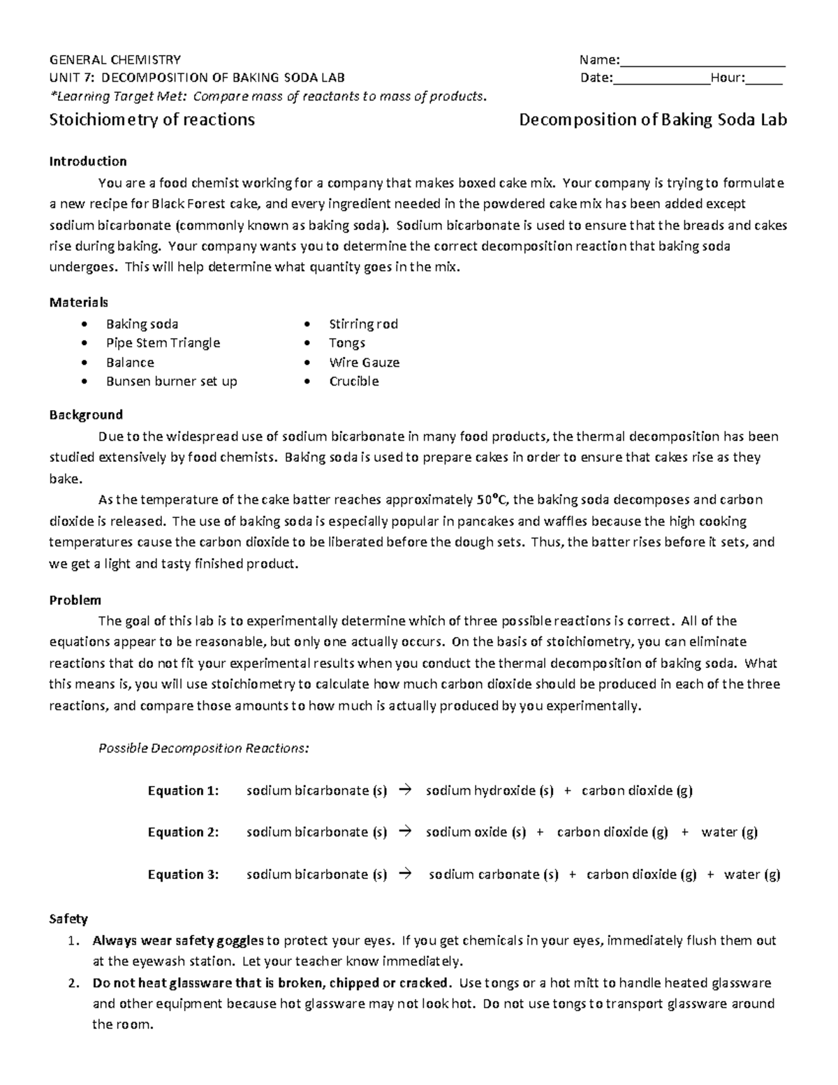 of baking soda lab UNIT 7 OF BAKING SODA LAB
