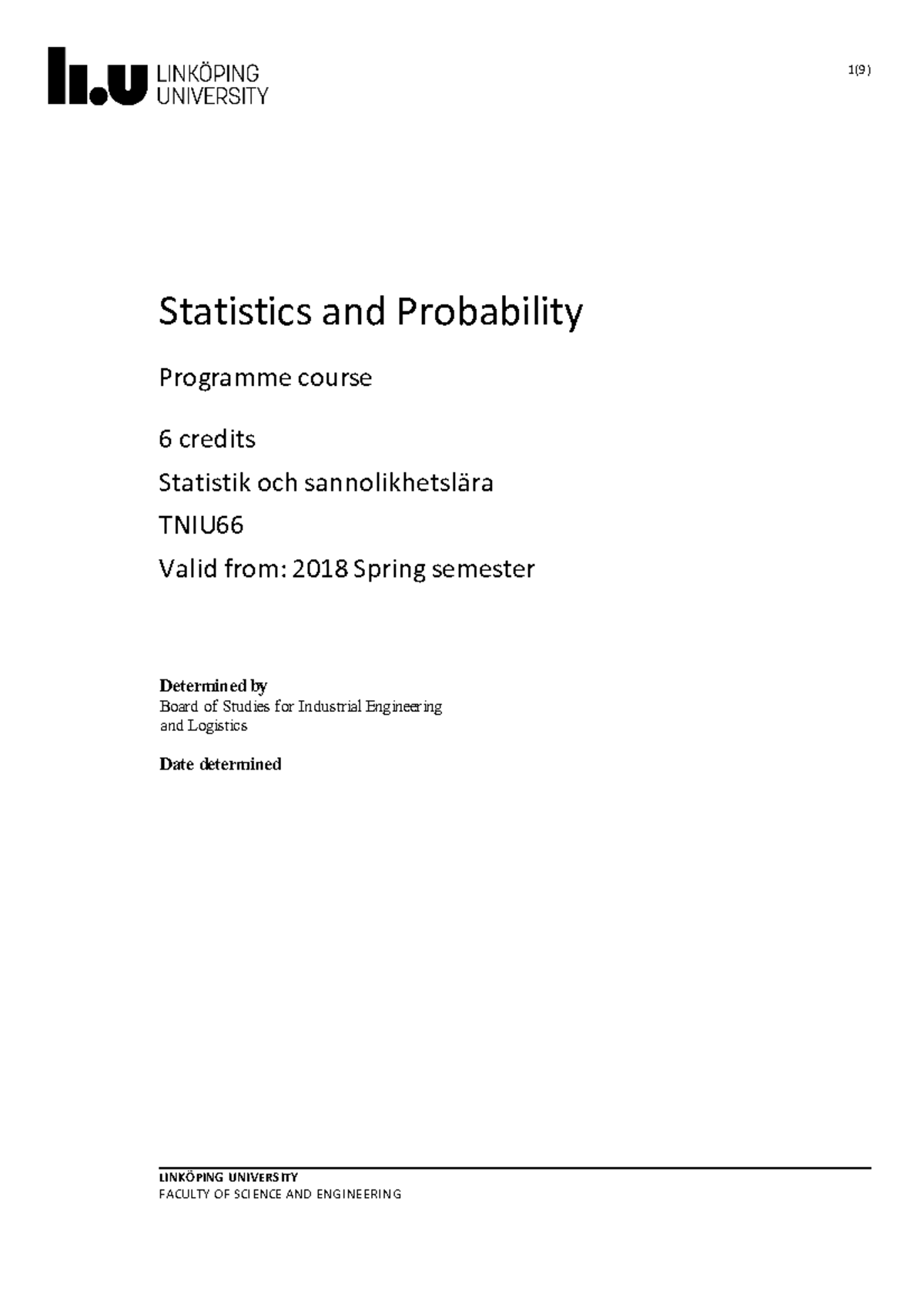 Syllabus Statistics and Probability - Statistics and Probability ...