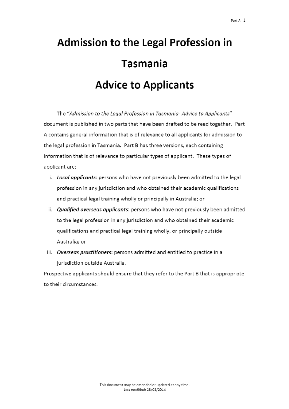 Admission to the Legal Profession in Tasmania LPRO100 Studocu