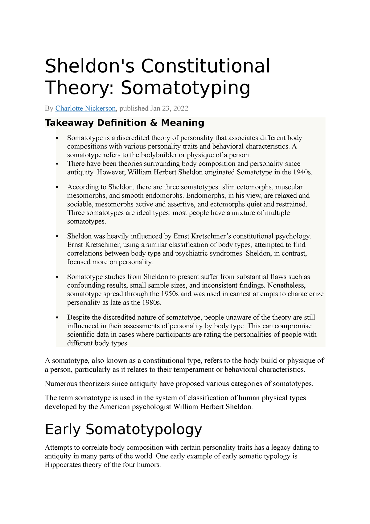 Sheldon's Constitutional Theory: Somatotyping