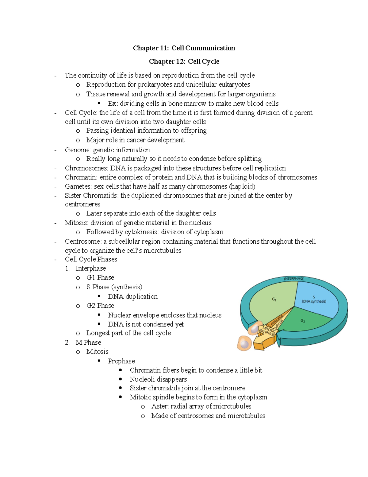 Molecular biology textbook and class notes Chapter 11 Cell