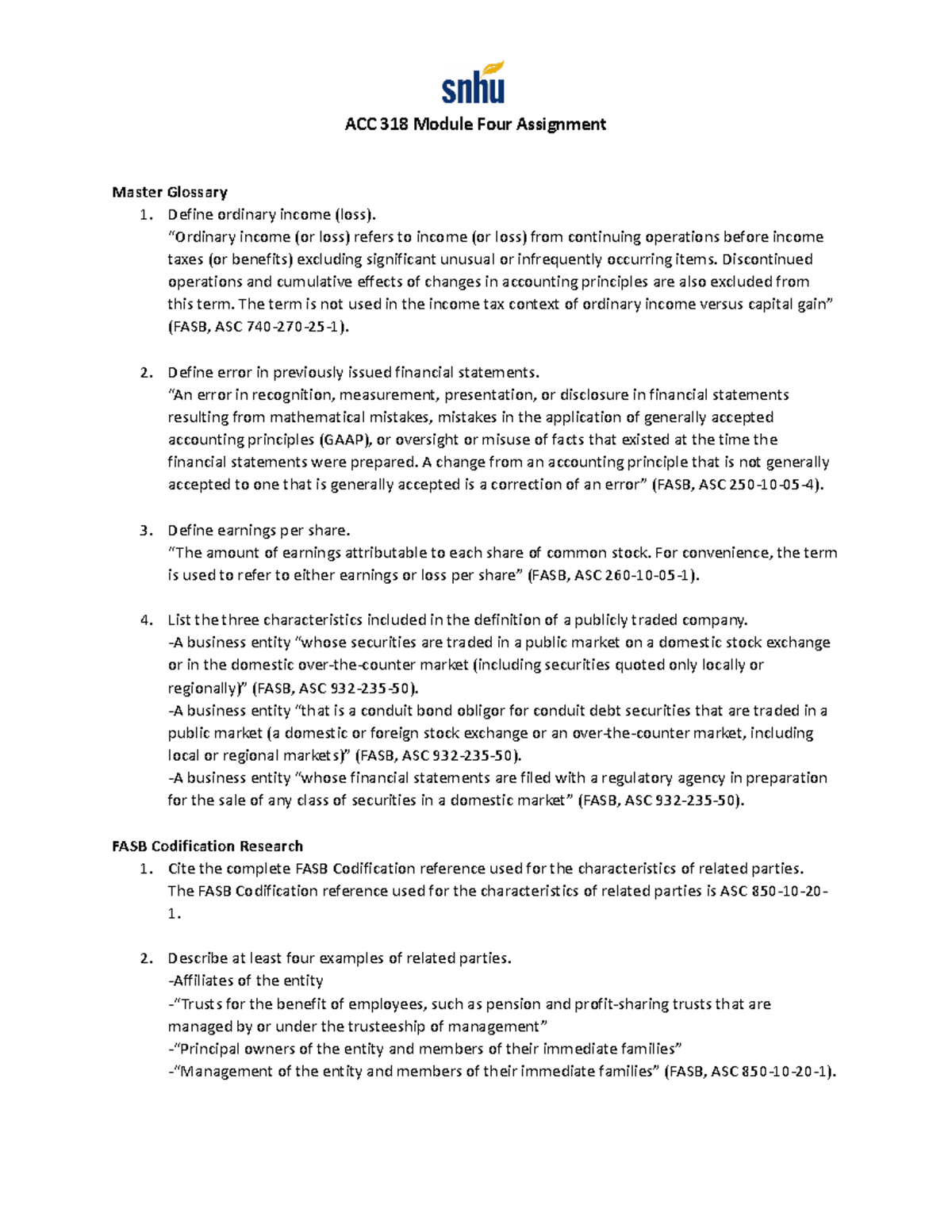 ACC 318 Module Four Assignment - ACC 318 Module Four Assignment Master ...