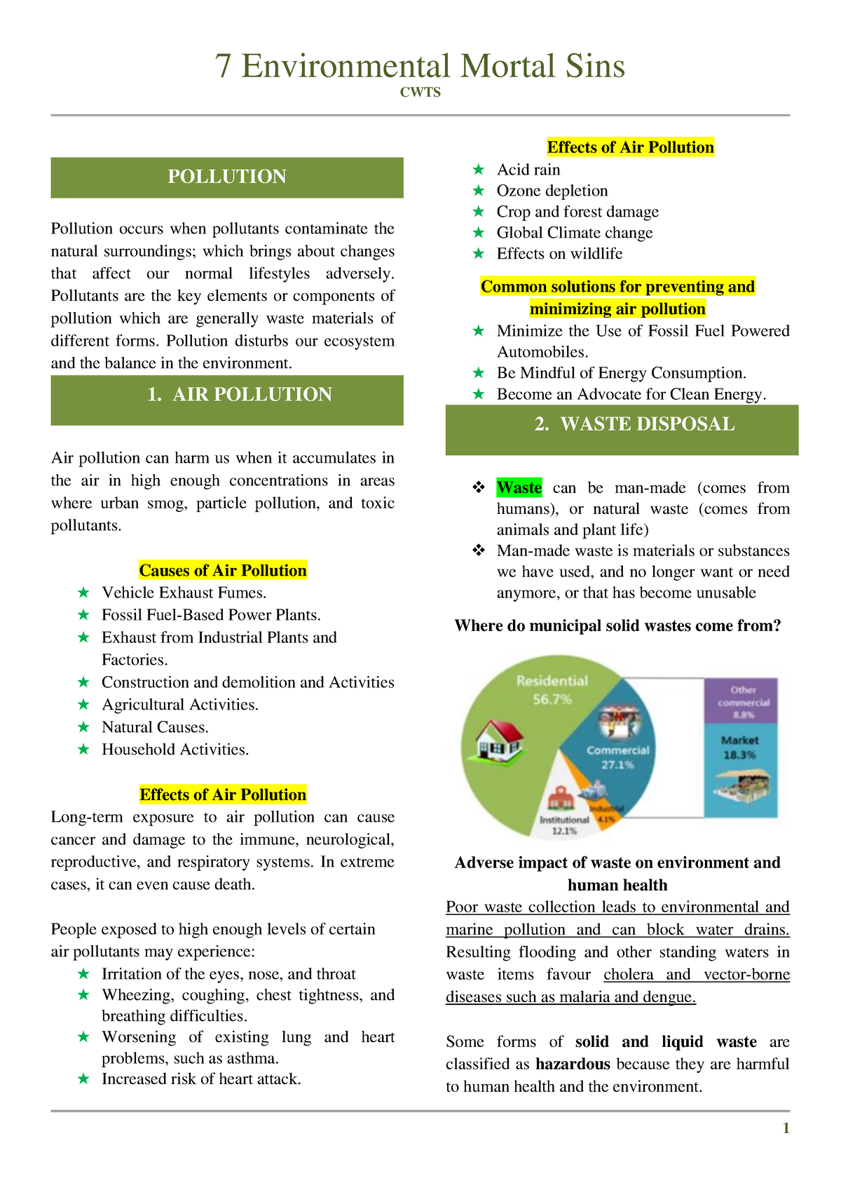 Seven Environmental Mortal Sins LEC - CWTS POLLUTION Pollution occurs ...