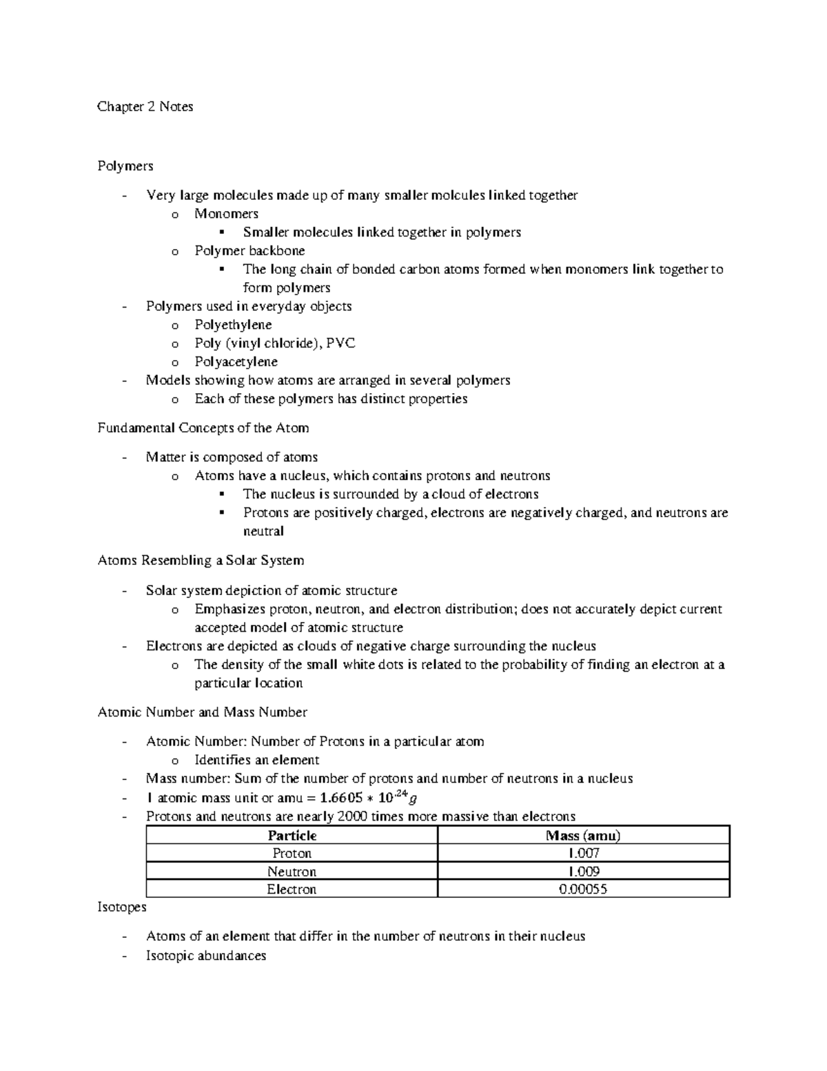 Chapter 2 Notes Chem - Professor Gorman - Chapter 2 Notes Polymers ...