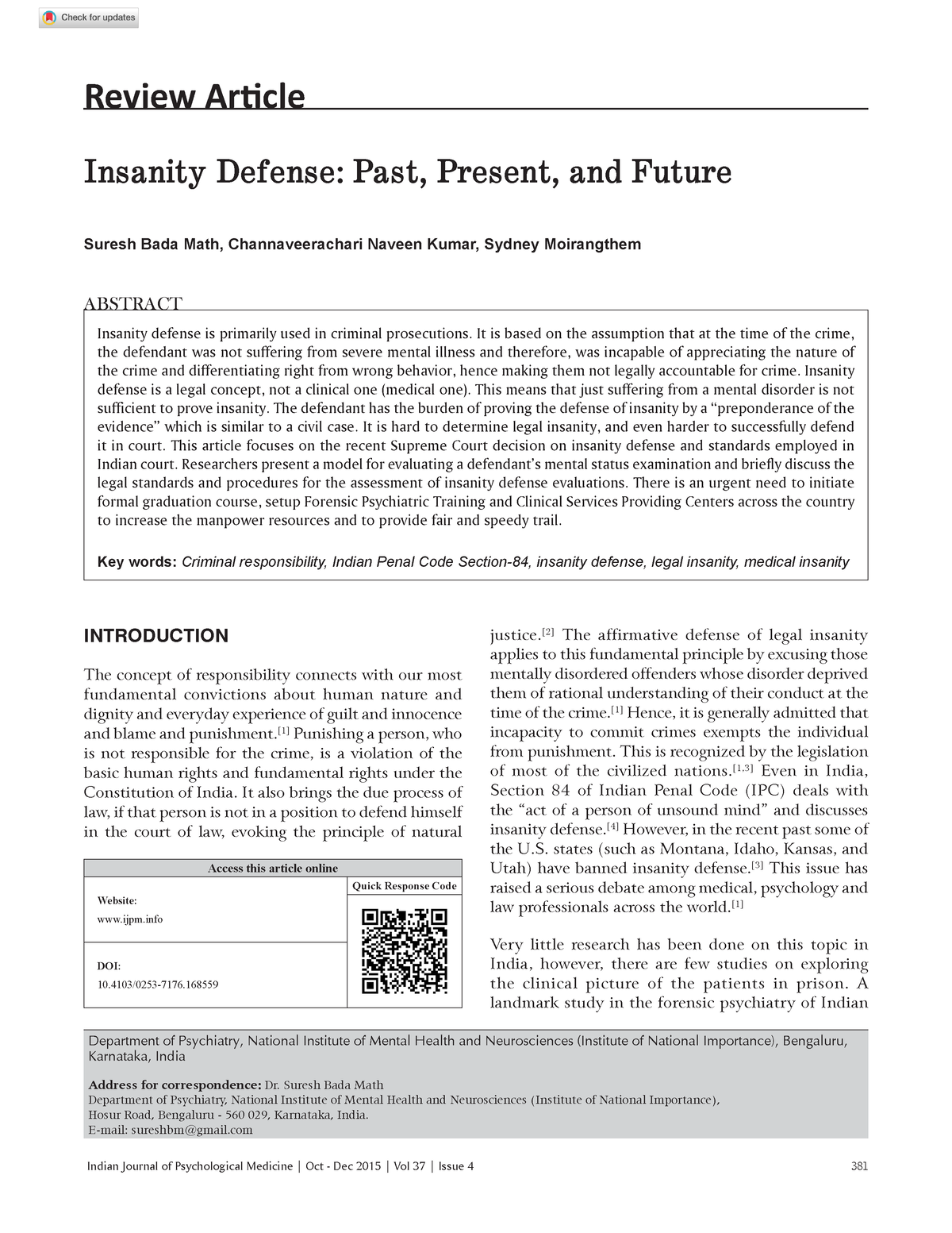 Math Et Al Insanity Defense Past Present And Future Insanity Defense Past Present And