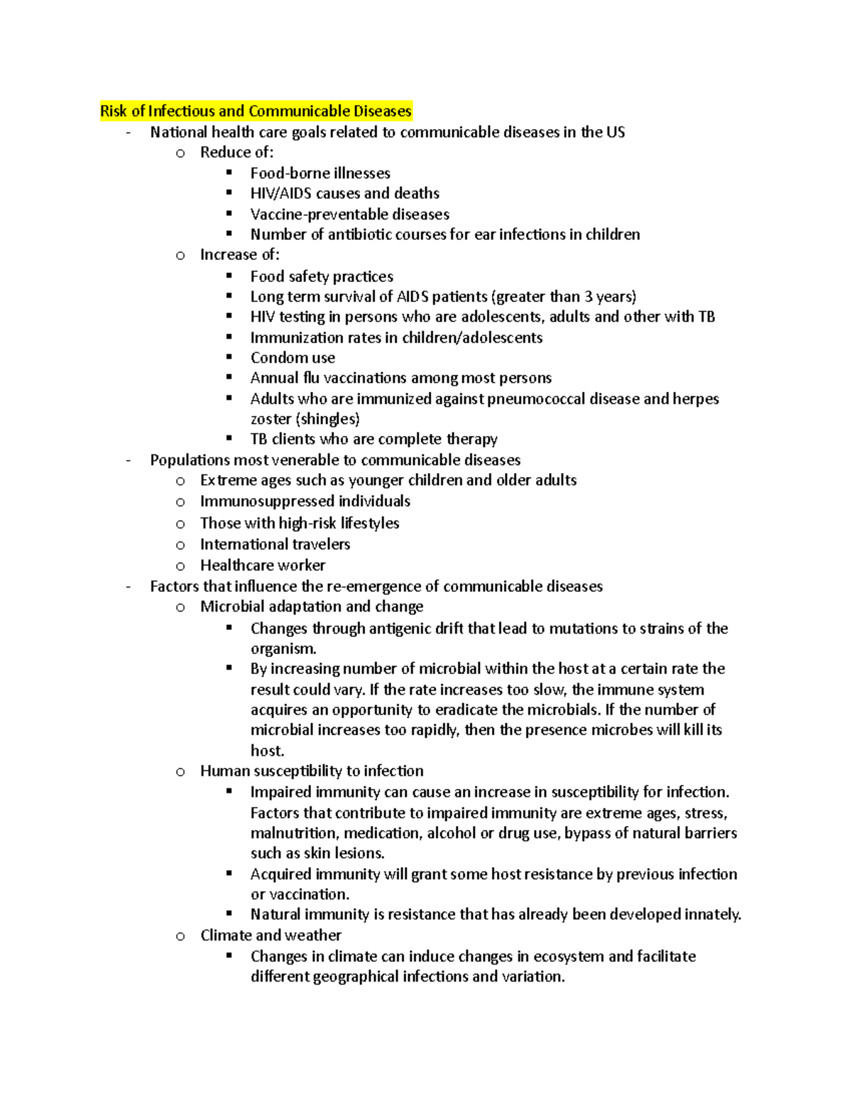 Community Exam II Study Guide 3 - Risk of Infectious and Communicable ...