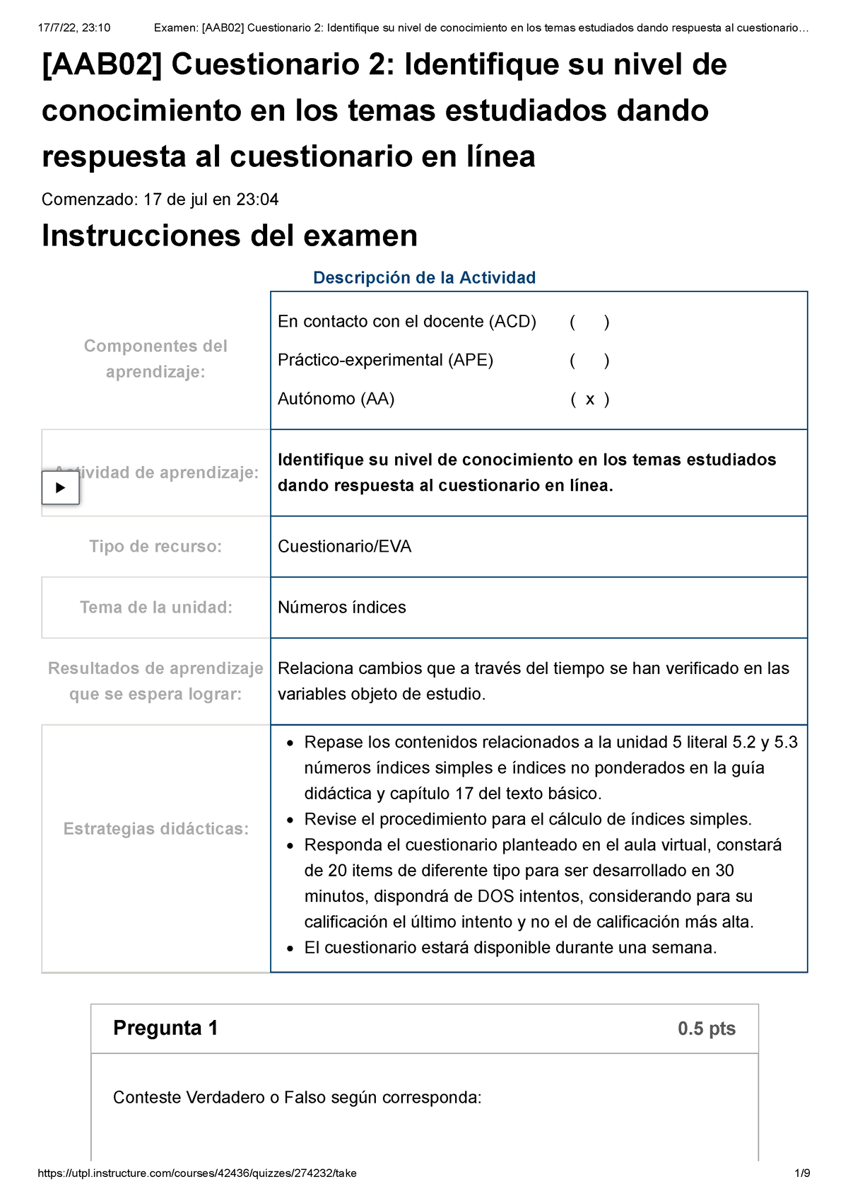 Examen [AAB02] Cuestionario 2 Identifique Su Nivel De Conocimiento En ...