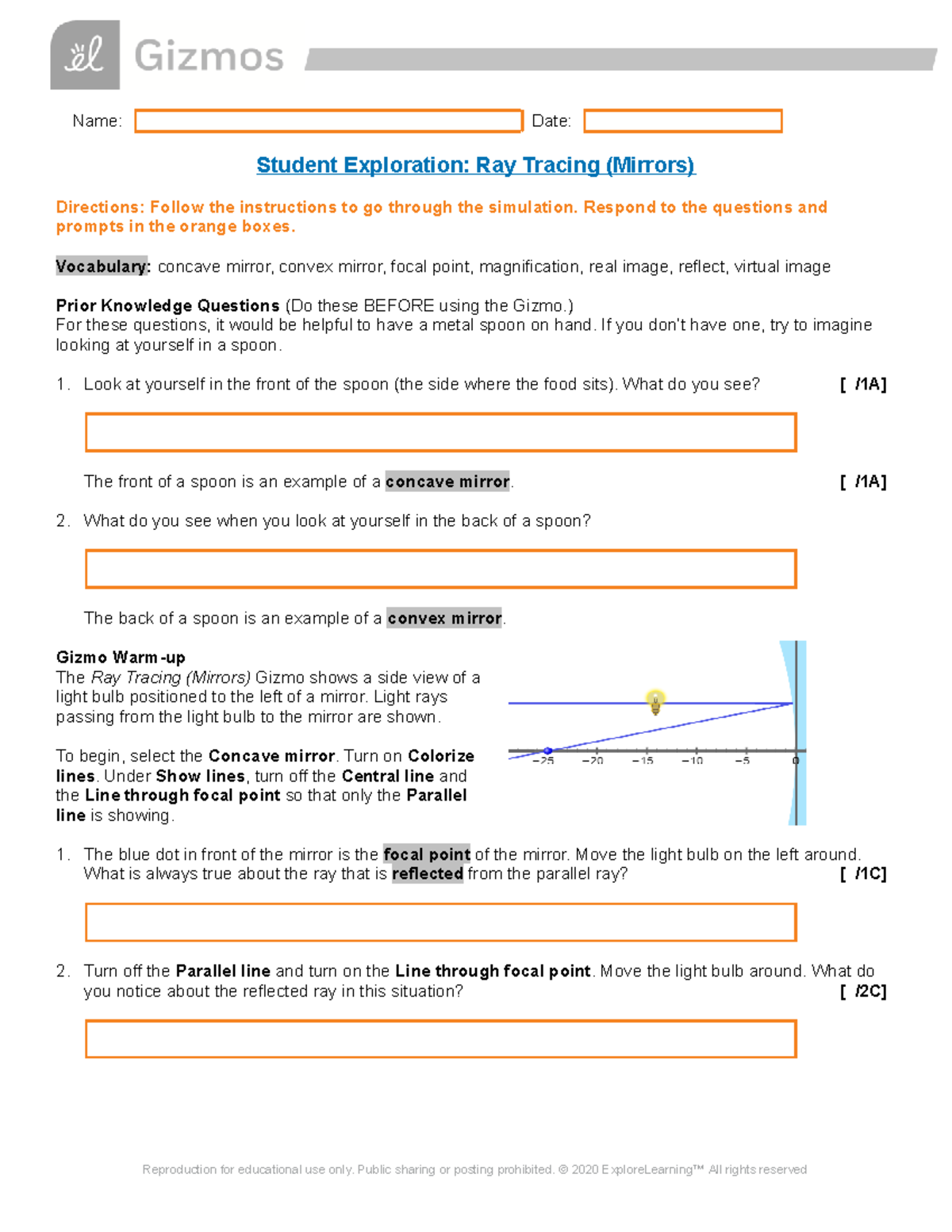 Revised Ray Tracing Mirrors Exploration - Name: Date: Student ...