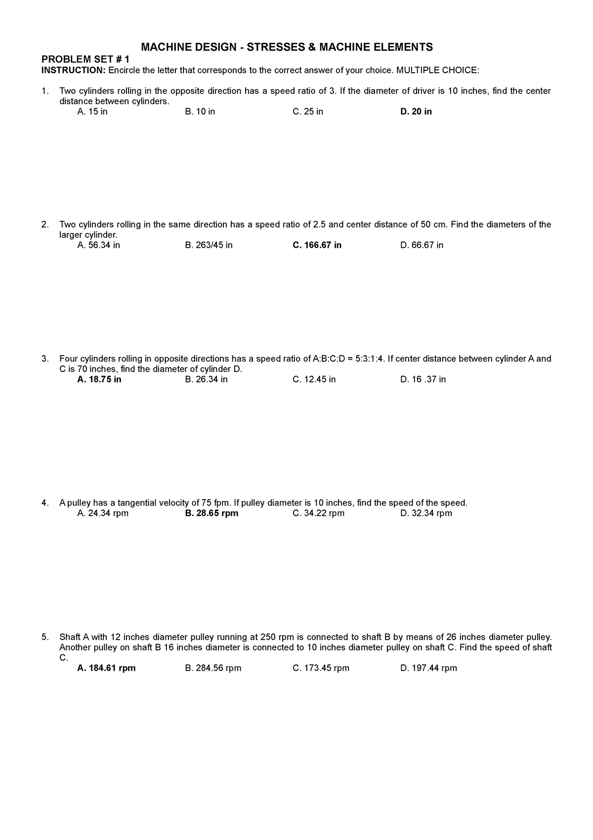 Problem Set MD Day 1-With-Space-provided - MACHINE DESIGN - STRESSES ...