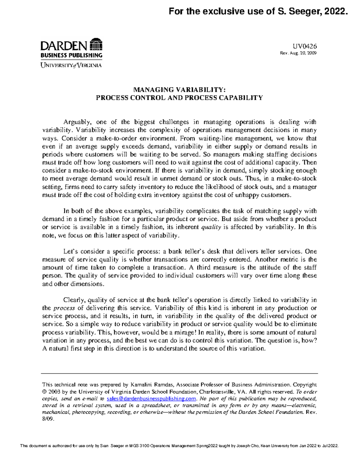 Managing Variability - UV Rev. Aug. 20, 2009 This technical note was ...