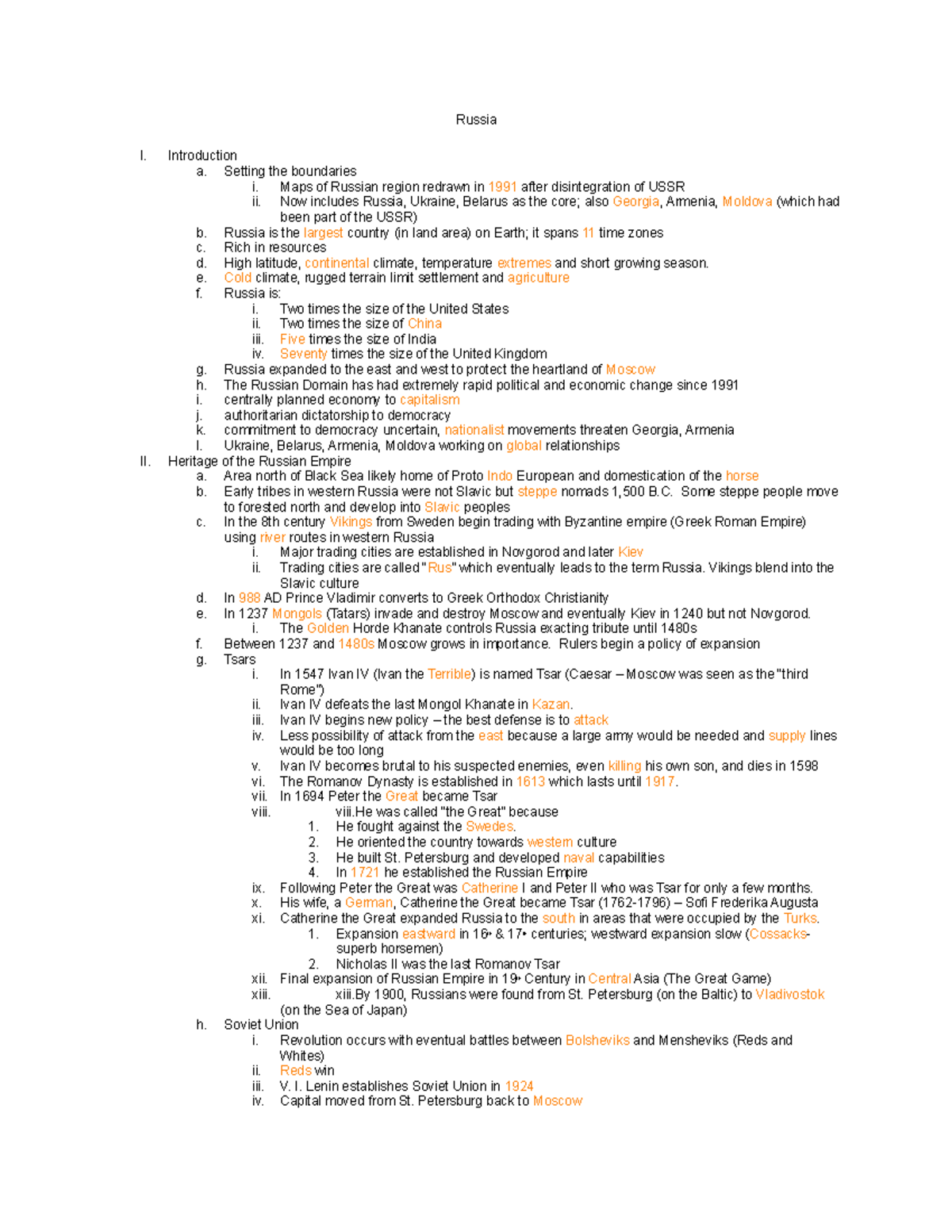 Russia Notes - Russia I. Introduction a. Setting the boundaries i. Maps ...