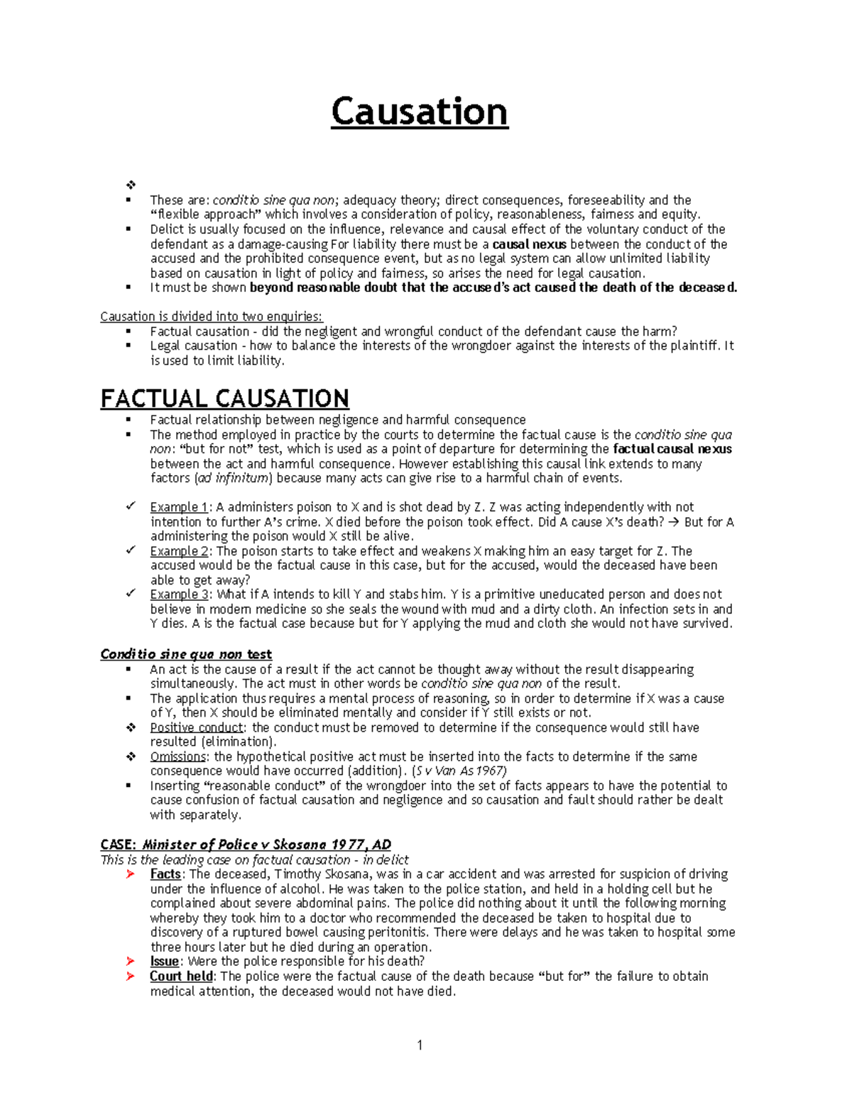Conditio Sine Quae Non 04CR - Causation - Lecture notes 4 - Causation These are: conditio sine