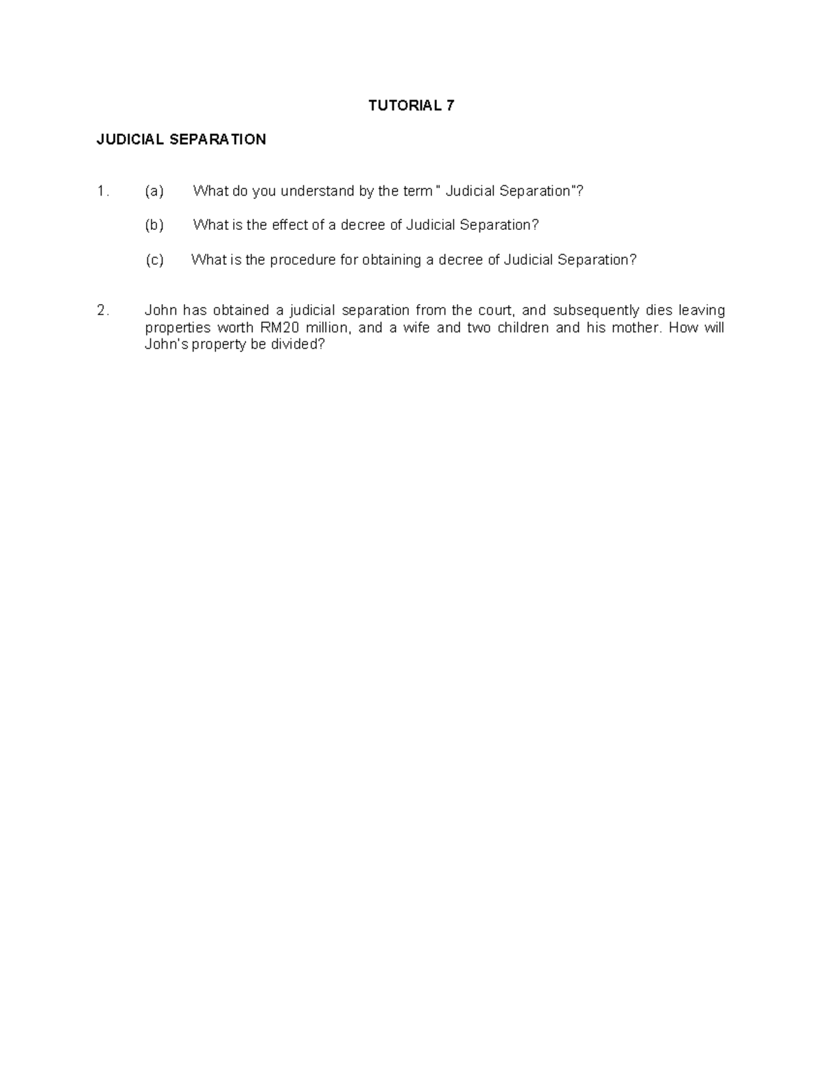 Tutorial 7 - Constitutional Law I - TUTORIAL 7 JUDICIAL SEPARATION (a ...