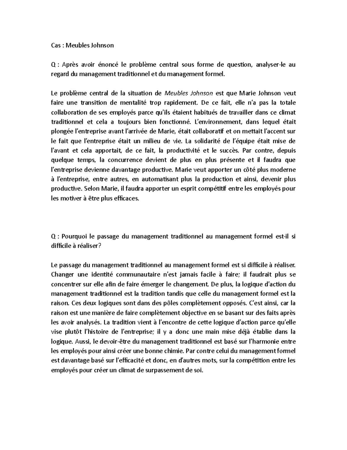 Étude de cas 5 - Étude de cas - Cas : Meubles Johnson Q : Après avoir ...