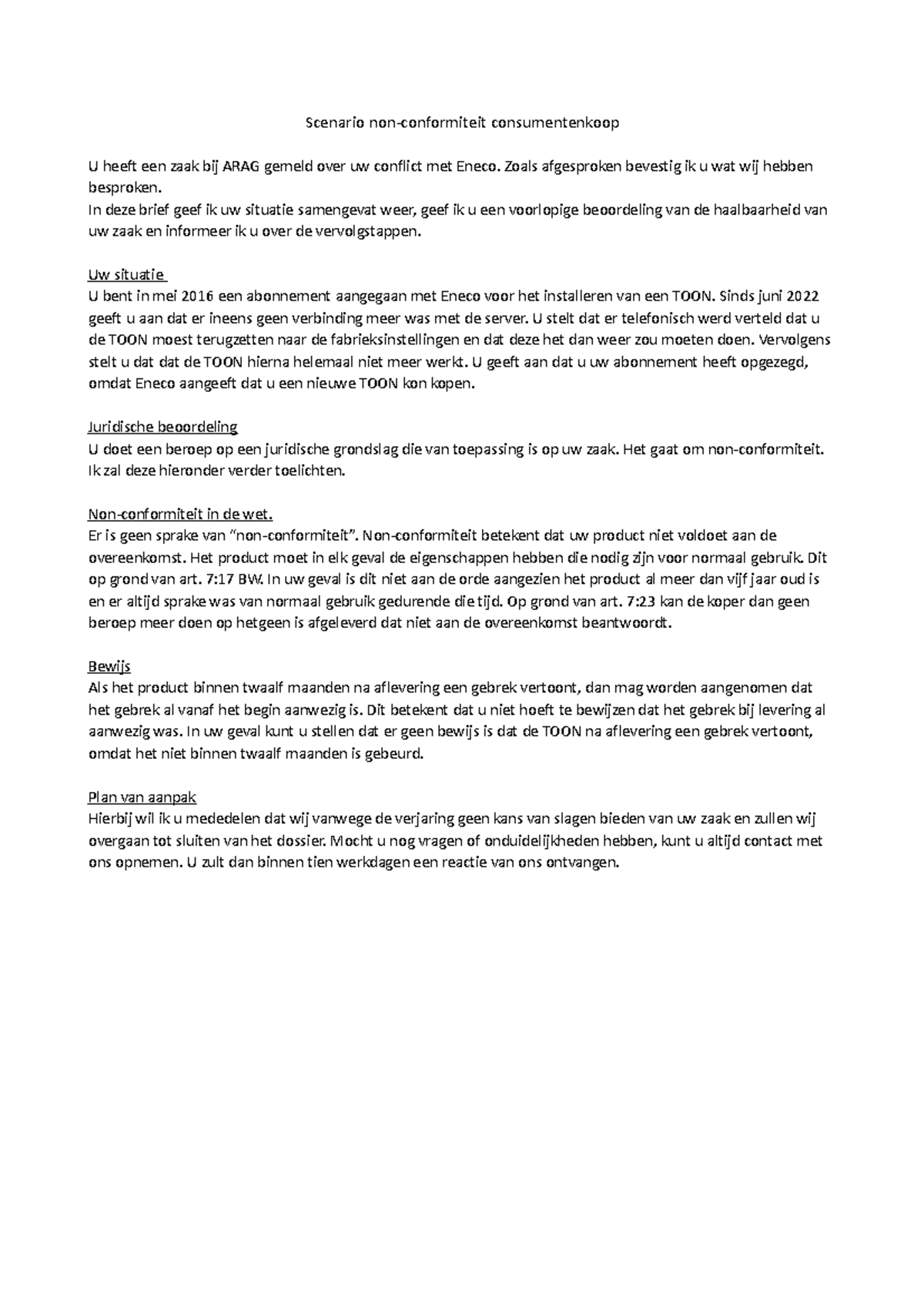Beroepsproduct advieseren - Scenario non-conformiteit consumentenkoop U ...