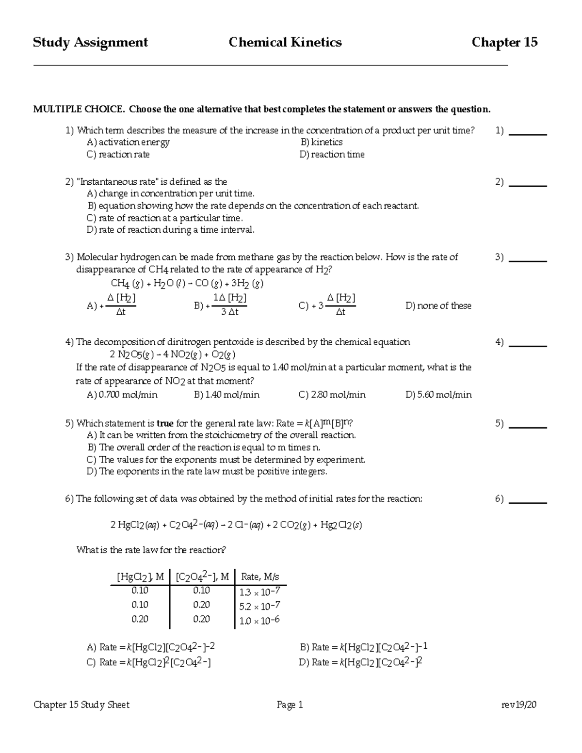 154 Ch 15 Kinetics Study 2021 - - Studocu