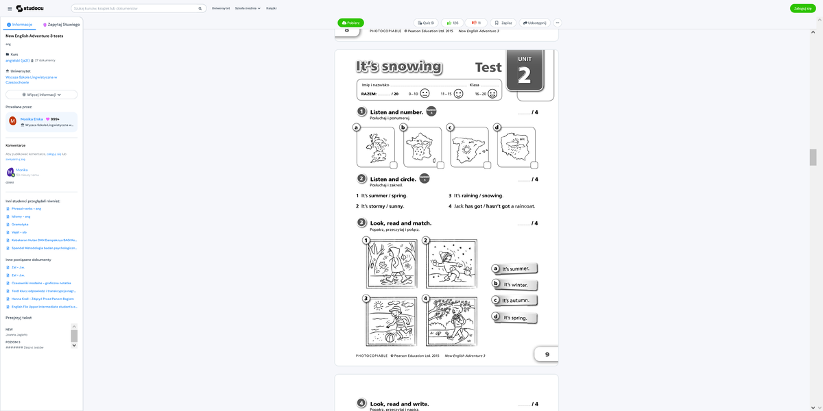 English Adventure 3 Testy Unit 4