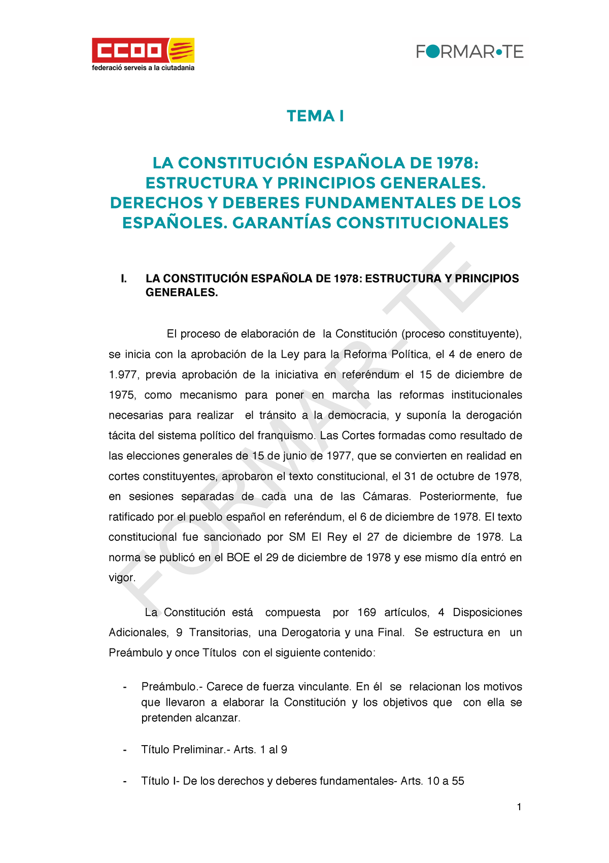 TEMA 1 - LA CONSTITUCIÓN ESPAÑOLA DE 1978: ESTRUCTURA Y PRINCIPIOS ...