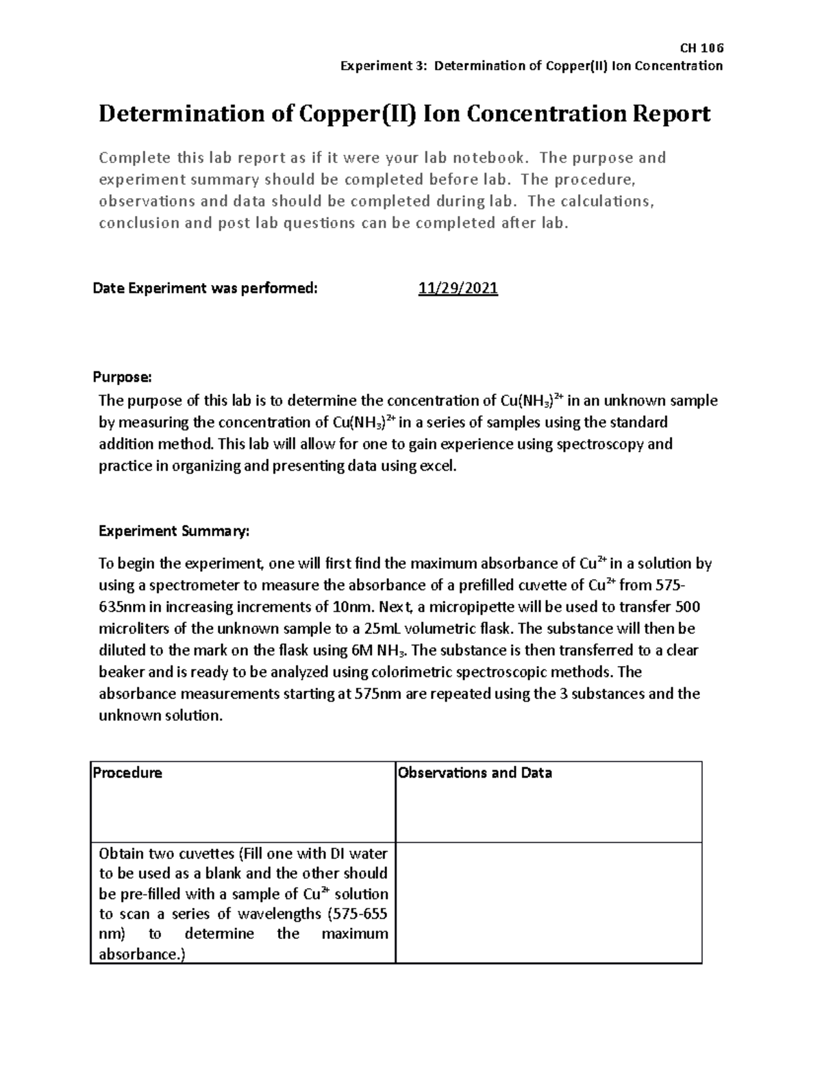 spectrophotometric determination of copper experiment