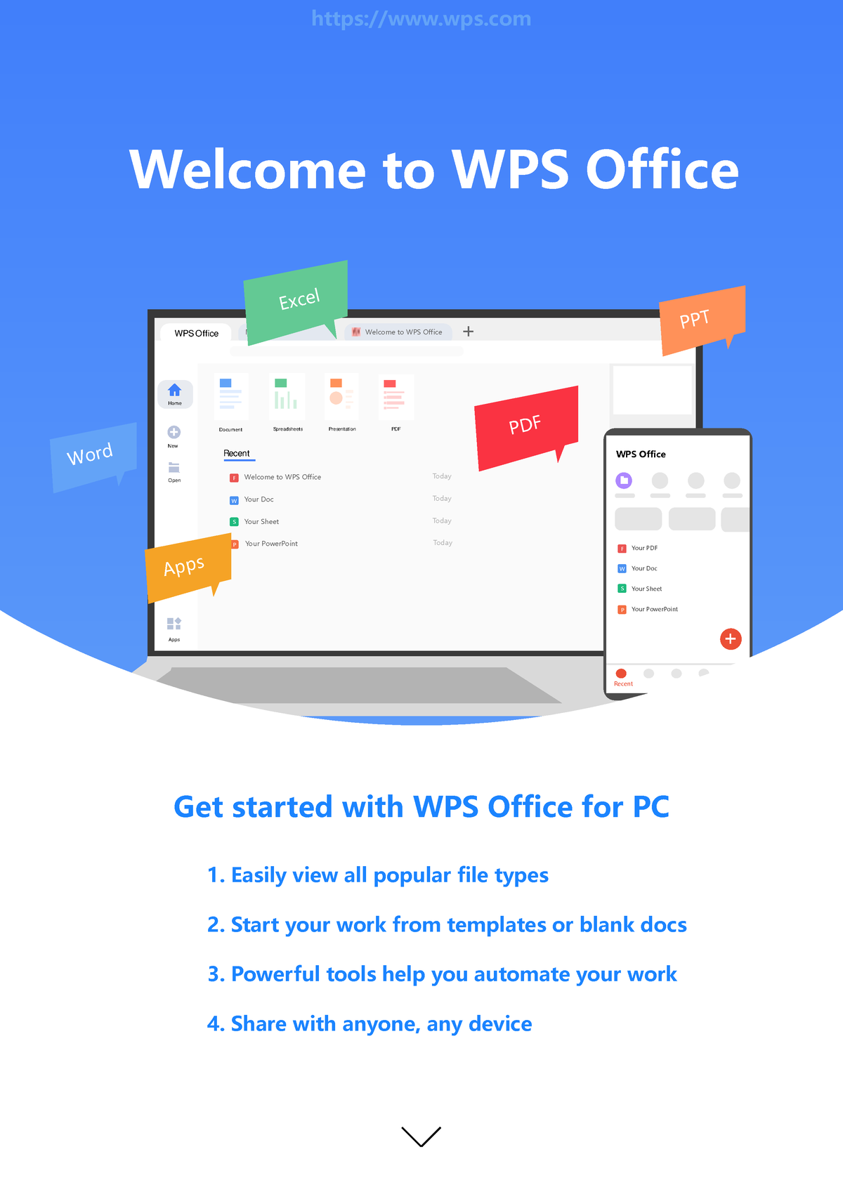 Get Started with WPS Office - WPS Office Home New Open Apps Your PowerPoint  Your Doc Welcome to WPS - Studocu