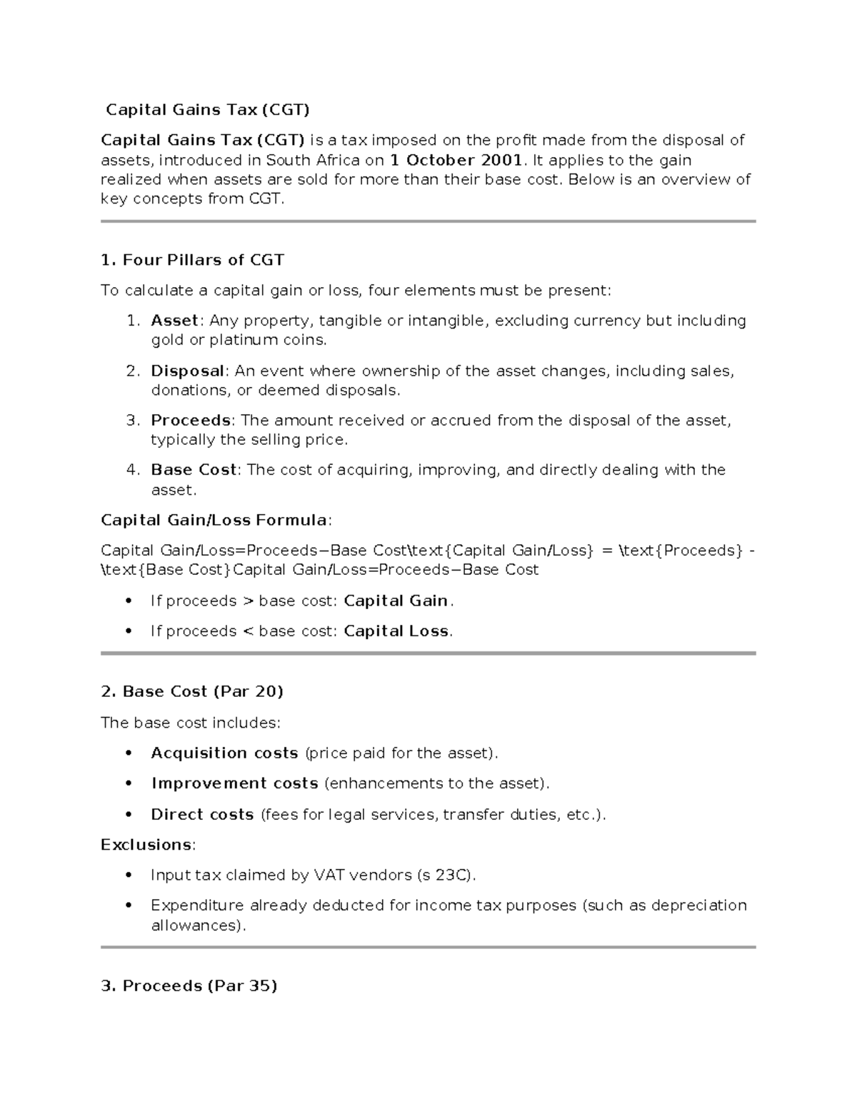 Capital Gains Tax - non - Capital Gains Tax (CGT) Capital Gains Tax ...
