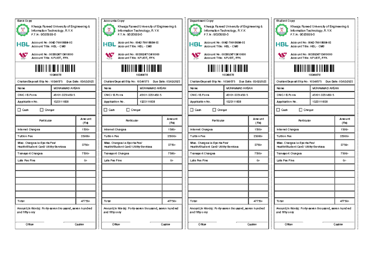 10349575 challan - Bank Copy Challan/Deposit Slip No: 10349575 Cash ...