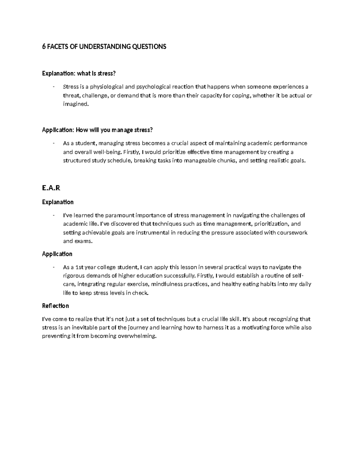 6 Facets OF Understanding Questions - 6 FACETS OF UNDERSTANDING ...