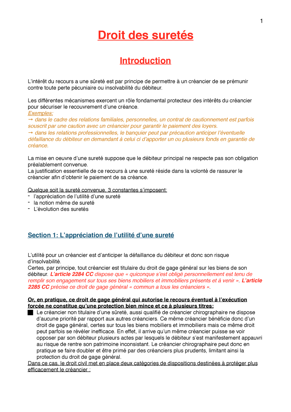 Droit Des Suretés - Cours Complet - 1 Droit Des Suretés Introduction L ...