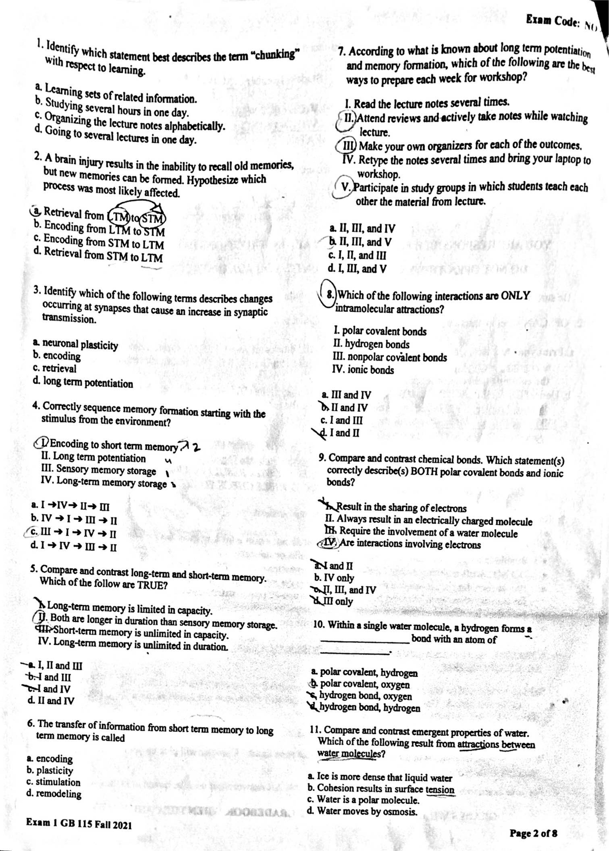 Exam I page 1 questions no answers system level questions Rutgers Bio