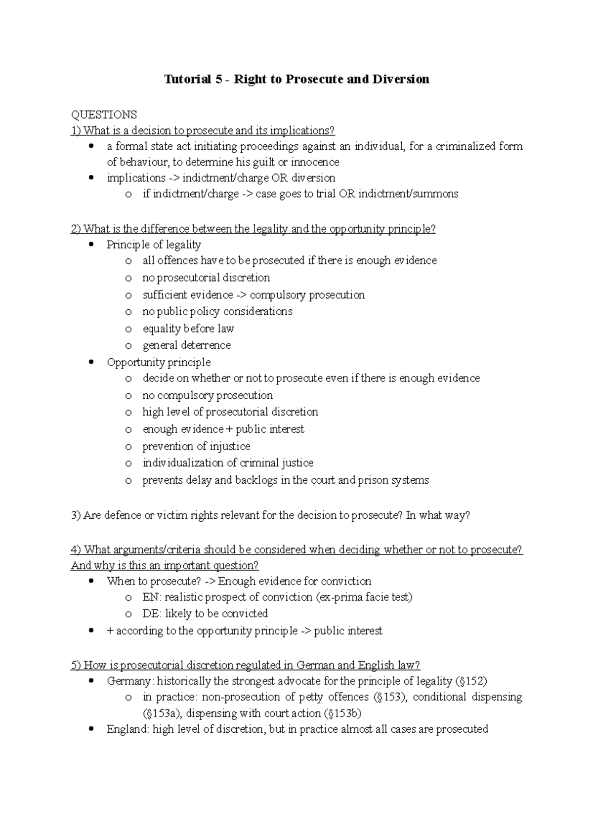 Tutorial 5 Tutorial 5 Right to Prosecute and Diversion QUESTIONS