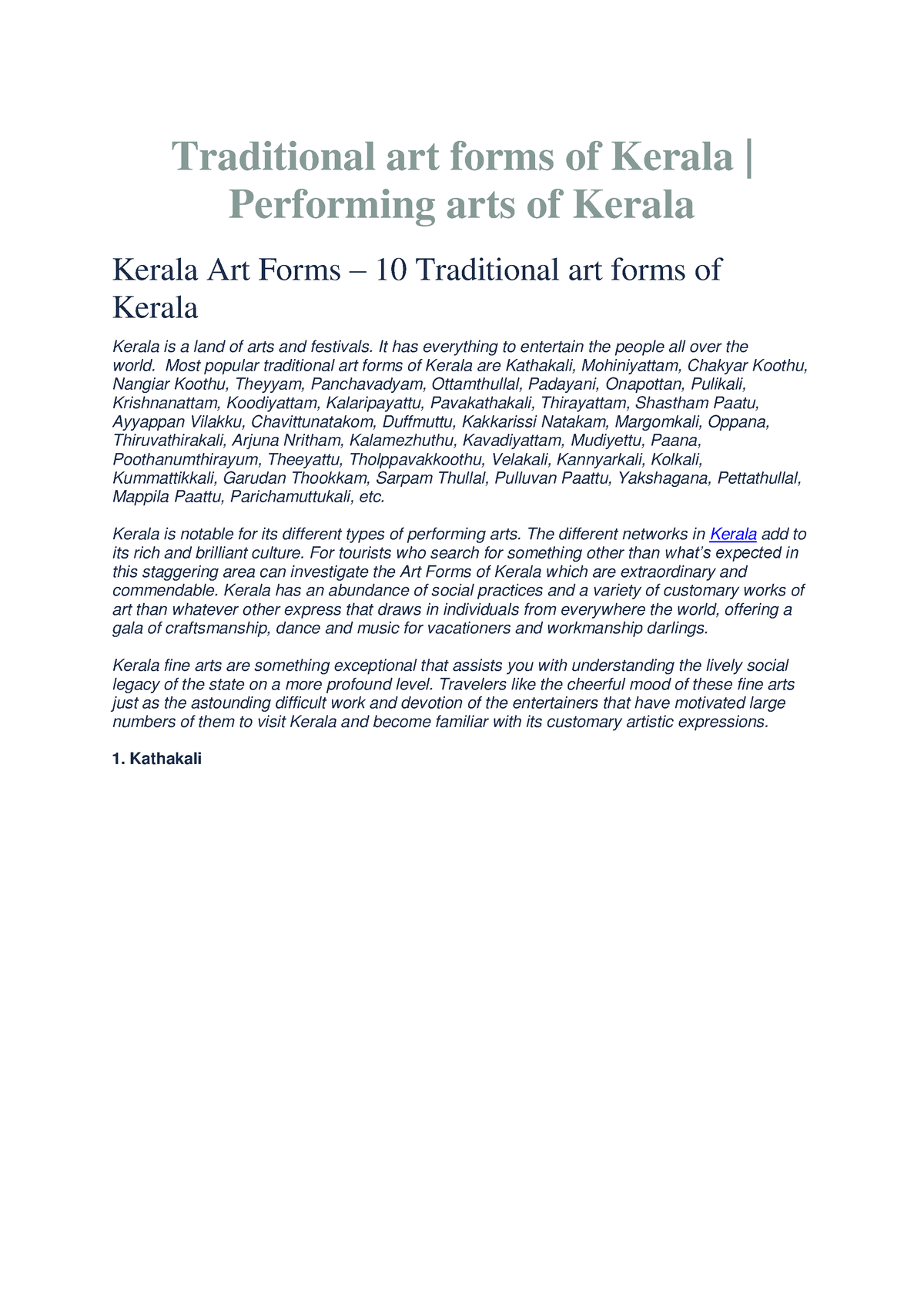 art forms of kerala essay