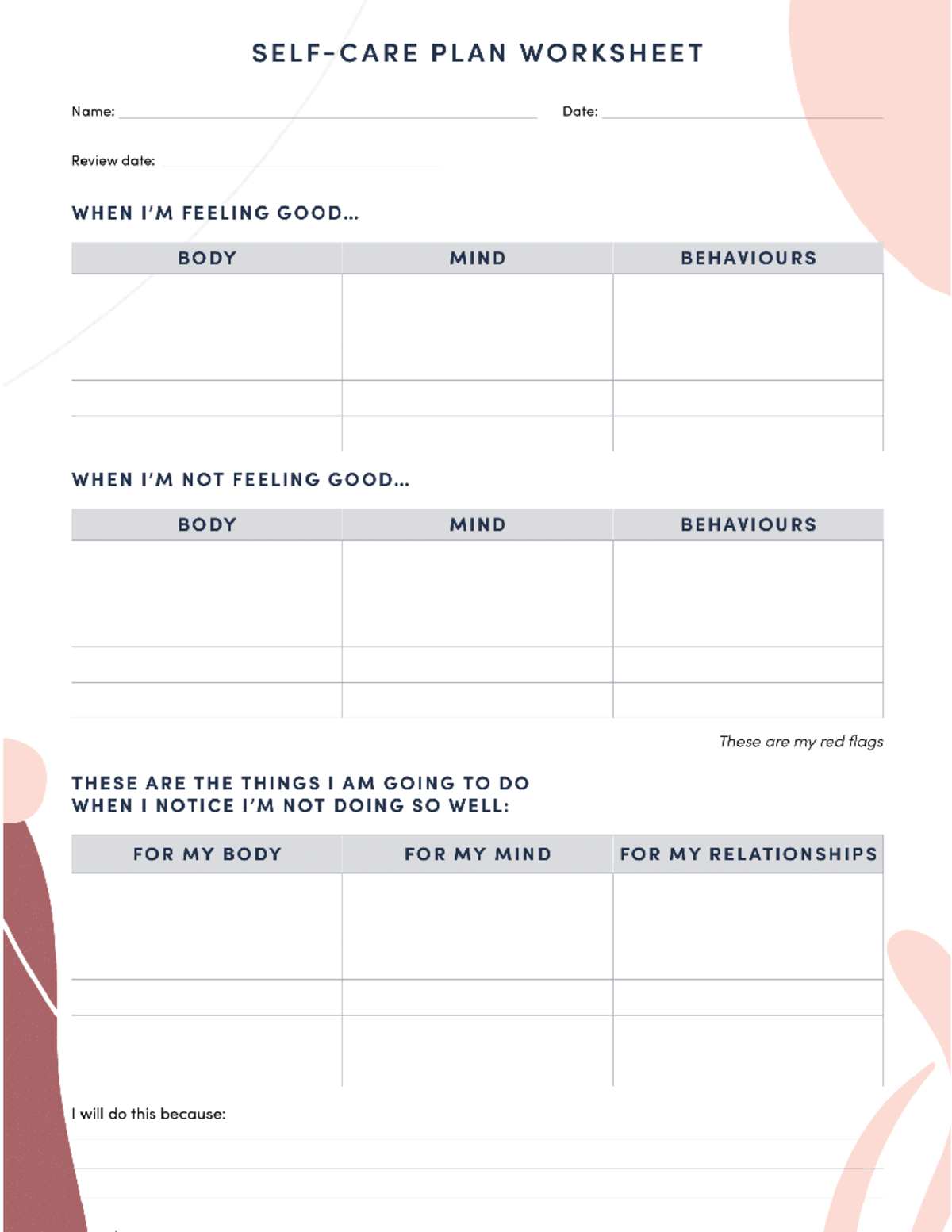 Self-care Plan Worksheet - Secondary Education - Studocu