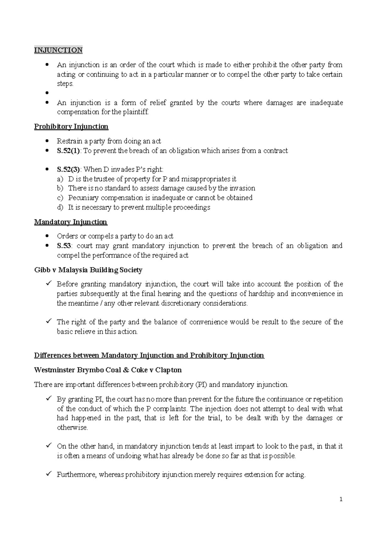 Injunction - INJUNCTION An Injunction Is An Order Of The Court Which Is ...