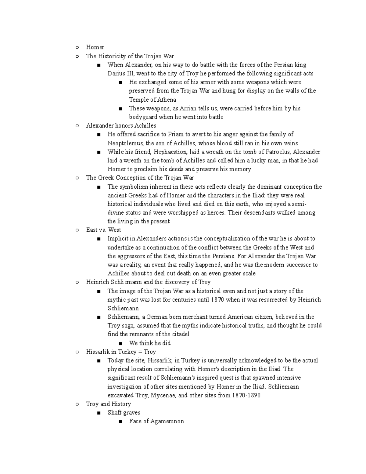 Chapter Four Homer - Notes - Homer The Historicity of the Trojan War ...