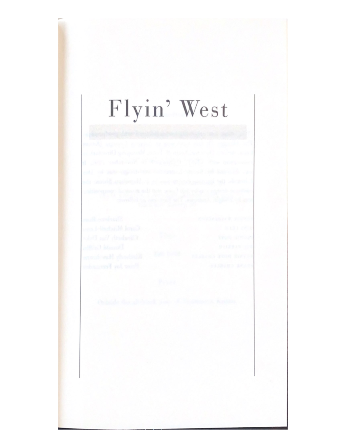 Flyin West by Pearl Cleage - Pr o du cti o n Hi lor y Fl_,,in' West was ...