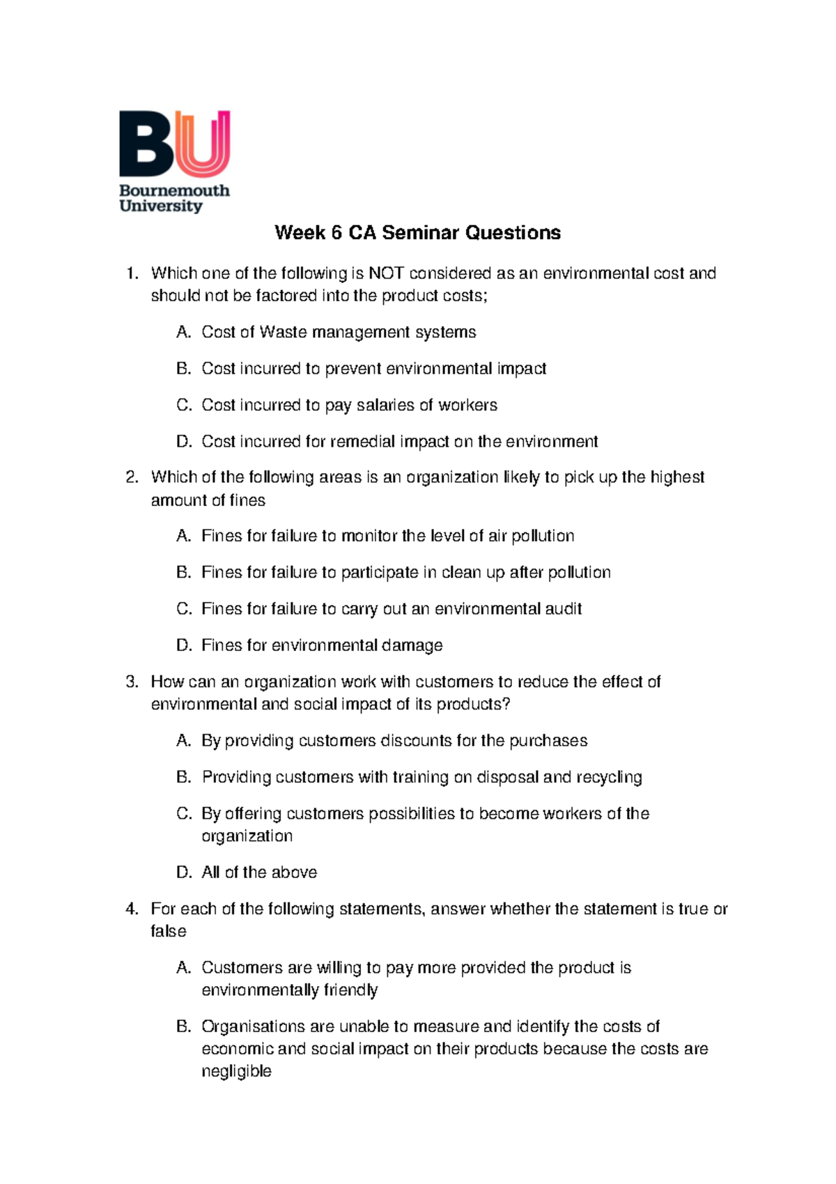 Week 6 CA Questions - Week 6 CA Seminar Questions Which one of the ...