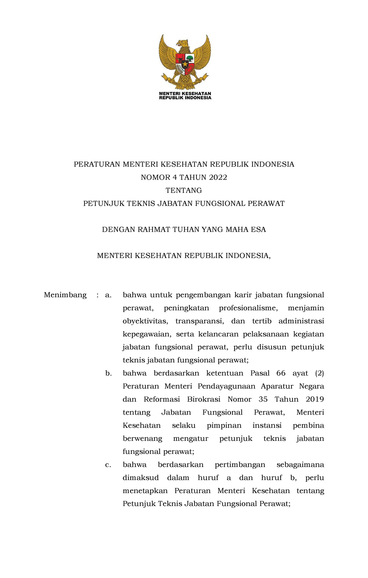 2022-Permenkes Nomor 4 Tahun 2022 - PERATURAN MENTERI KESEHATAN ...