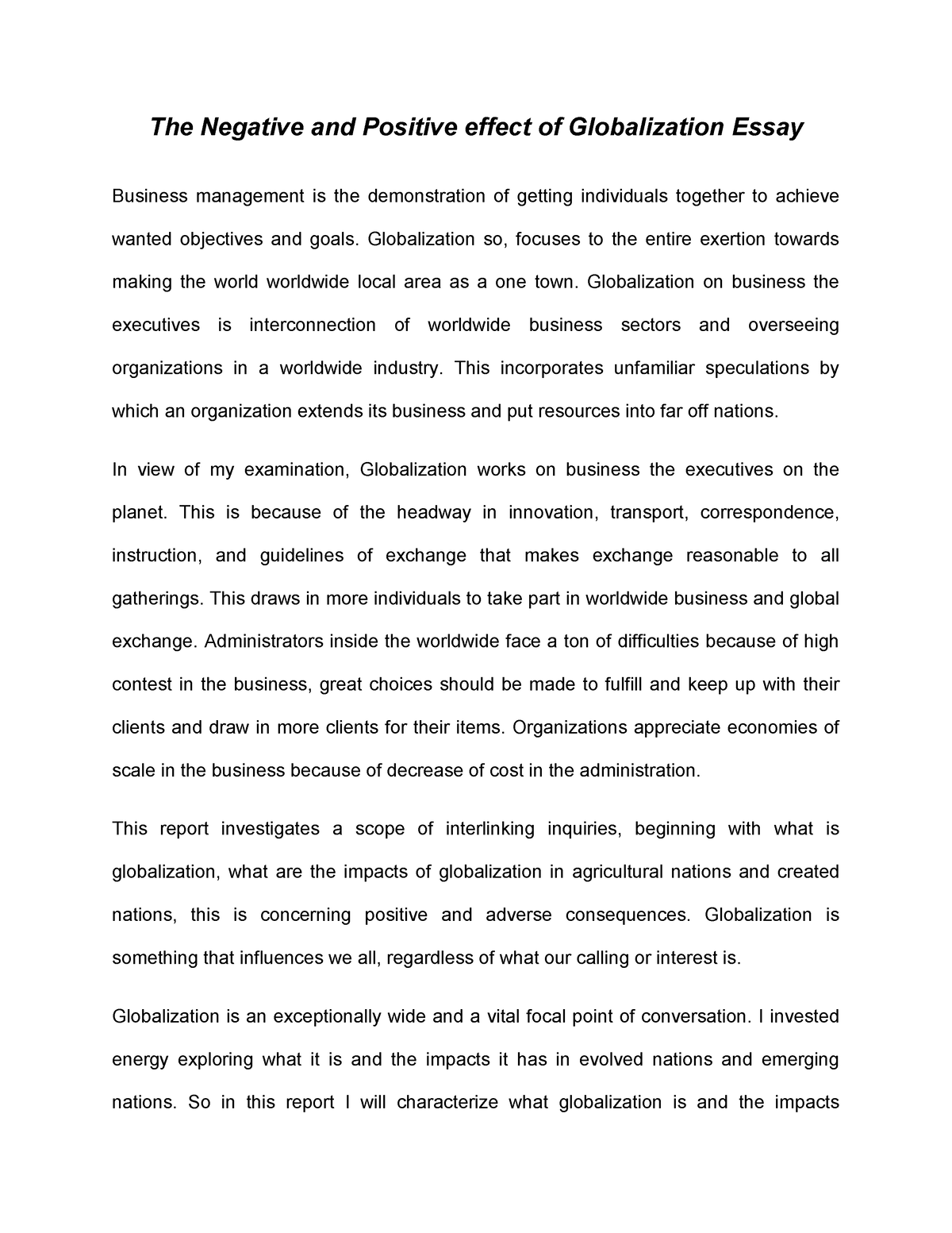 positive effects of globalization essay