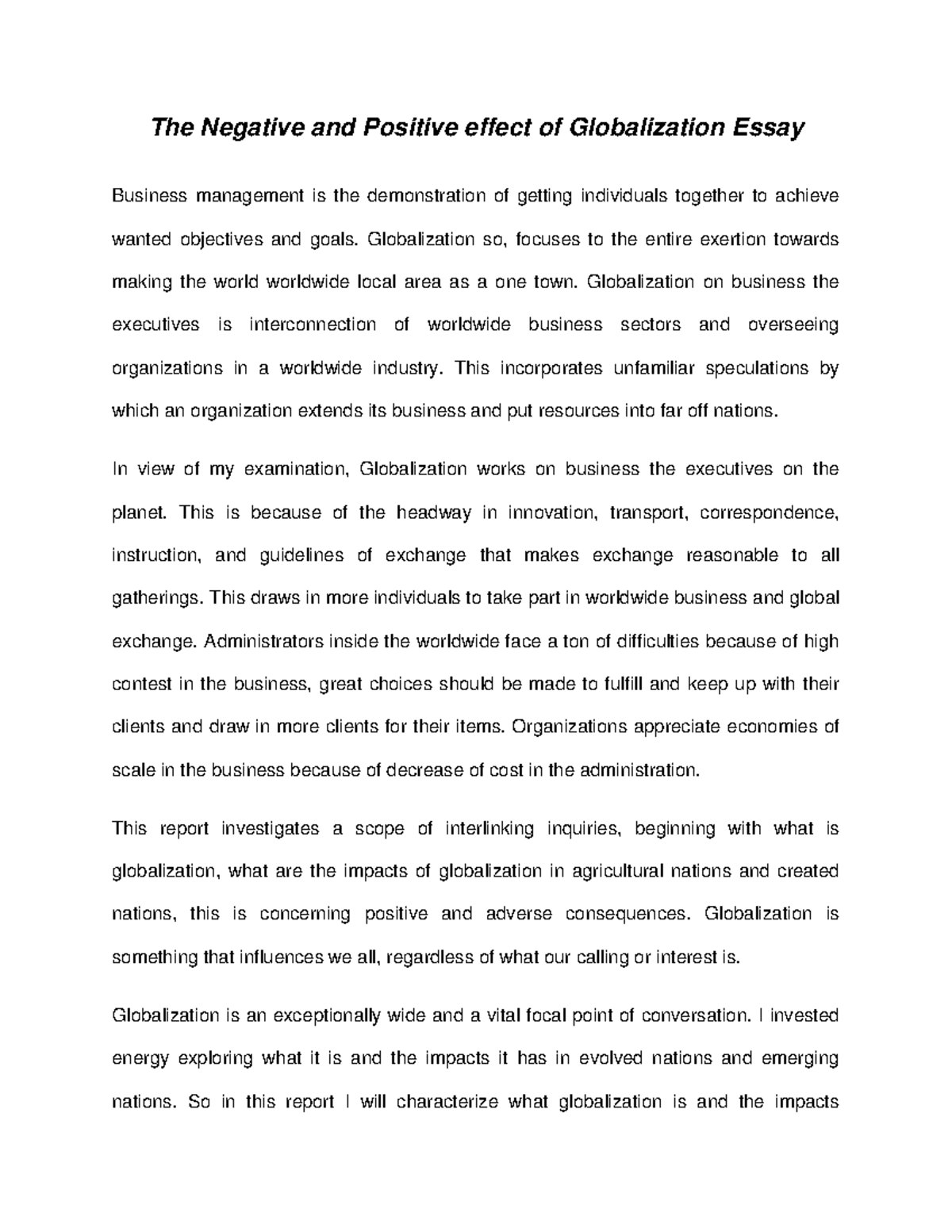 negative effect of globalization essay