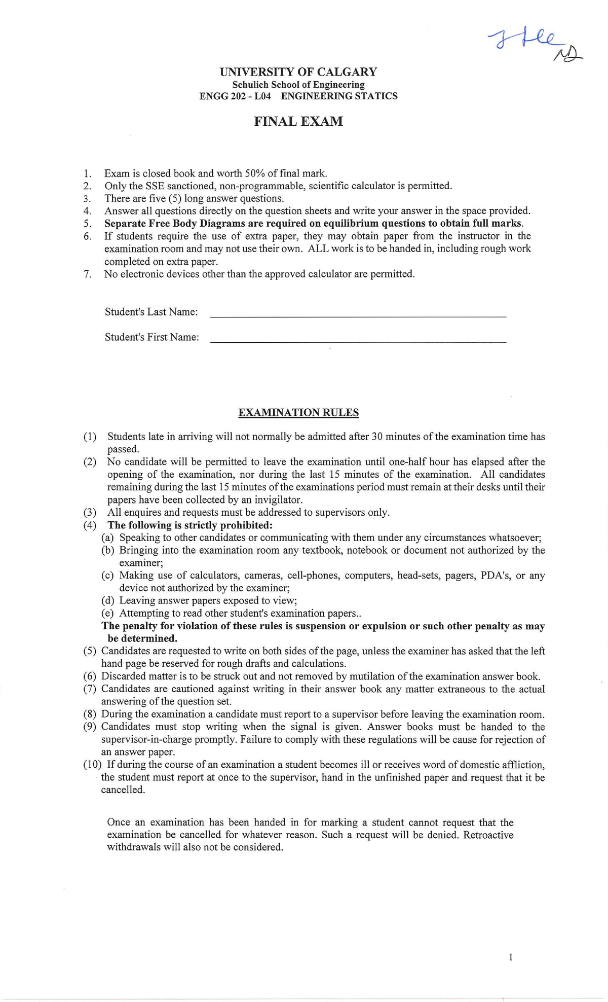 Final Exam W April 2017, Questions - University Of Calgary Schulich 