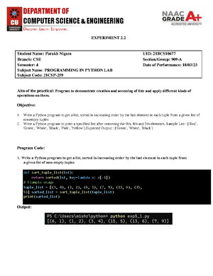 WS - 7 Python Parakh - COMPUTER SCIENCE & ENGINEERING Experiment No 2 ...
