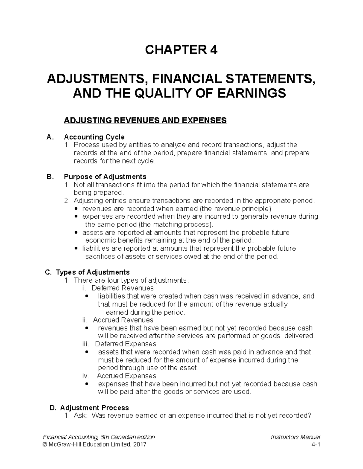 Notes For Chapter 4 - CHAPTER 4 ADJUSTMENTS, FINANCIAL STATEMENTS, AND ...