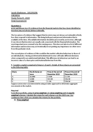 Assignment 2 - FIN30016 Management of Investment Portfolios Assignment ...