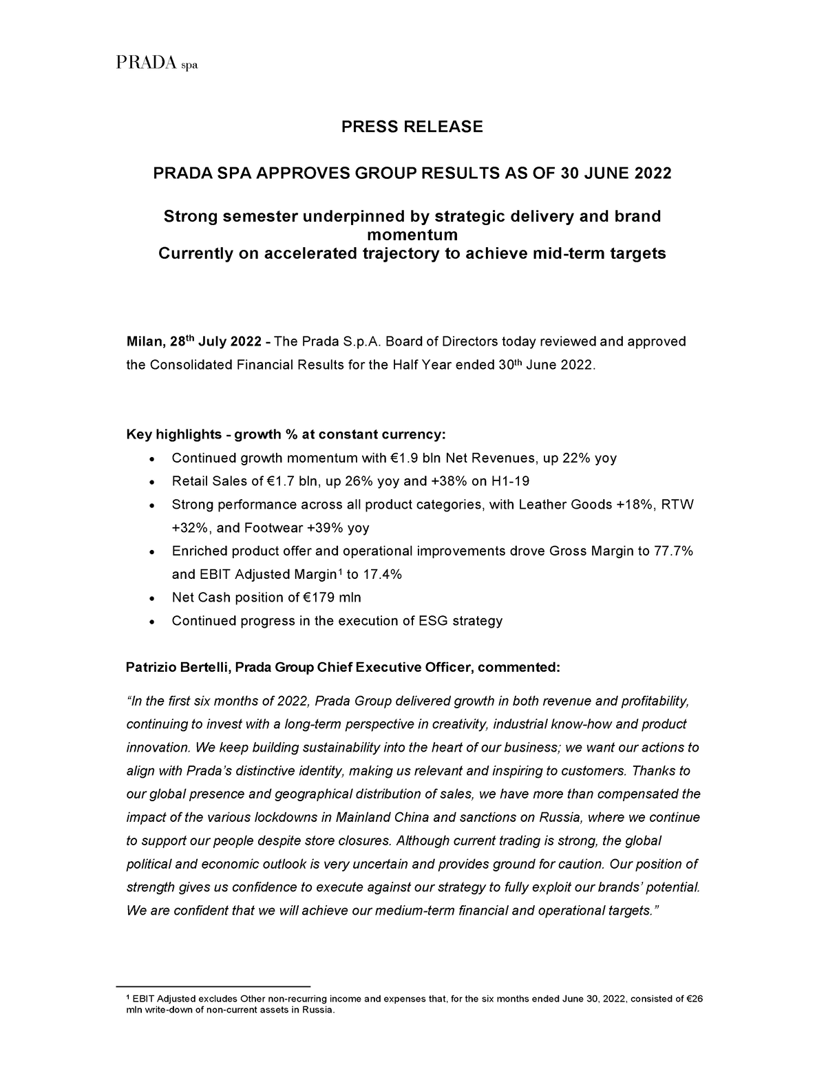 Operating cash flow Italian company Prada Group 2014-2022